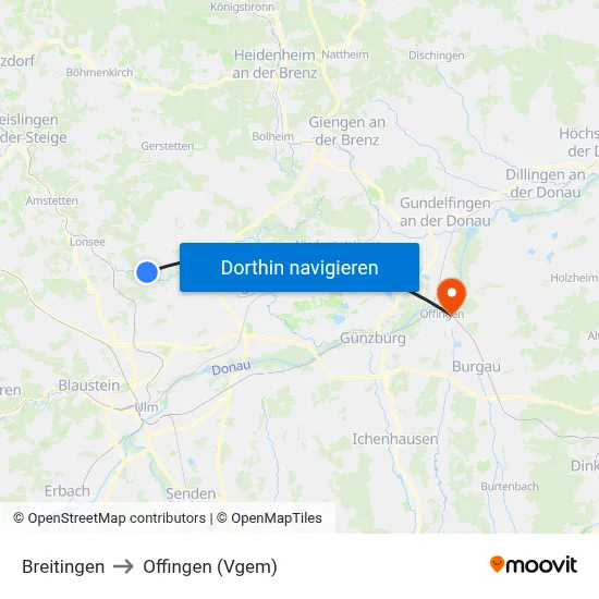 Breitingen to Offingen (Vgem) map