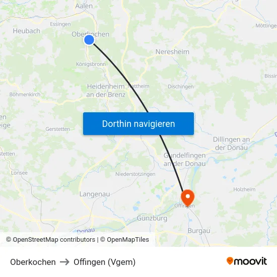 Oberkochen to Offingen (Vgem) map