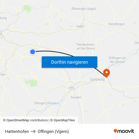Hattenhofen to Offingen (Vgem) map
