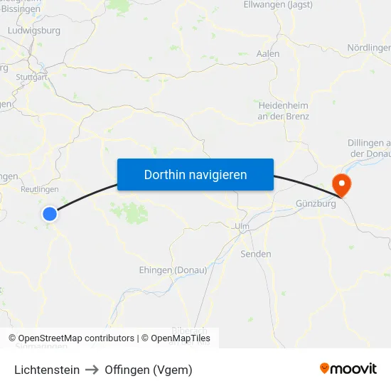 Lichtenstein to Offingen (Vgem) map