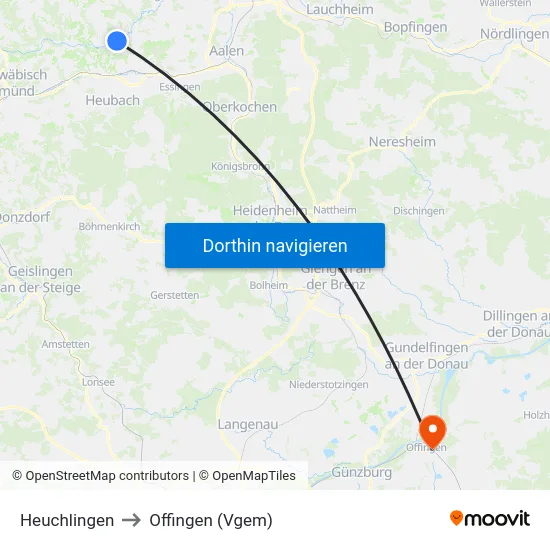 Heuchlingen to Offingen (Vgem) map