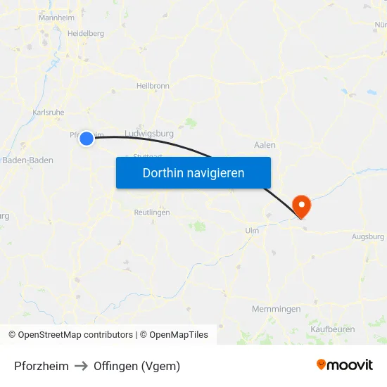Pforzheim to Offingen (Vgem) map