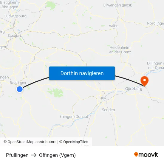 Pfullingen to Offingen (Vgem) map