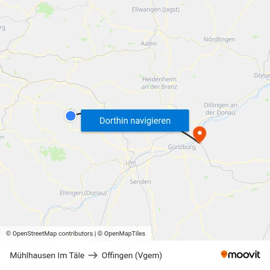 Mühlhausen Im Täle to Offingen (Vgem) map