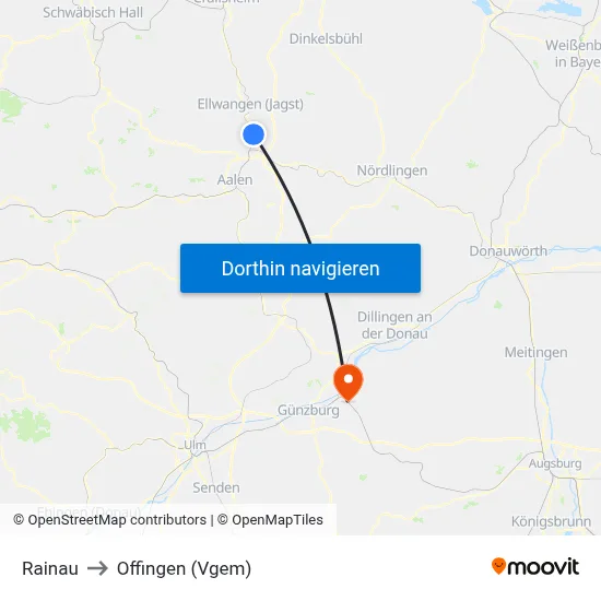 Rainau to Offingen (Vgem) map