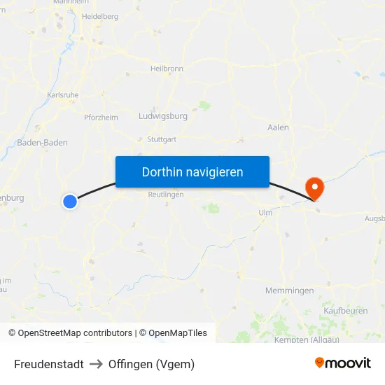 Freudenstadt to Offingen (Vgem) map