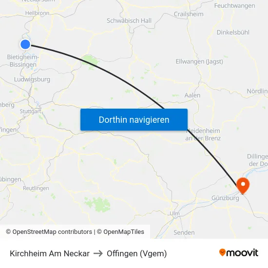 Kirchheim Am Neckar to Offingen (Vgem) map