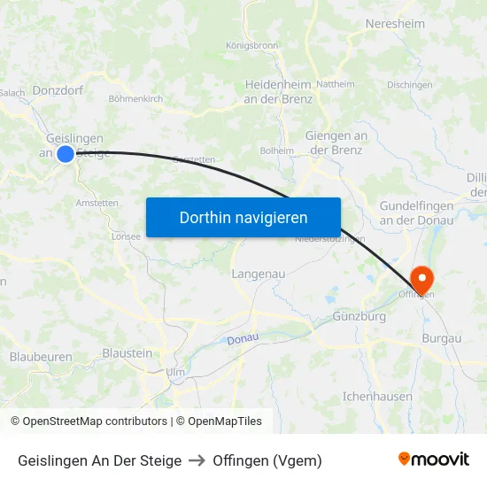Geislingen An Der Steige to Offingen (Vgem) map
