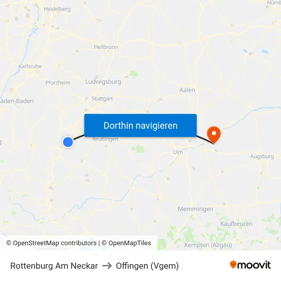 Rottenburg Am Neckar to Offingen (Vgem) map