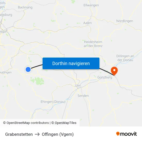 Grabenstetten to Offingen (Vgem) map