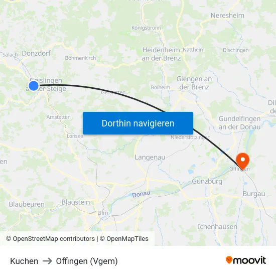 Kuchen to Offingen (Vgem) map
