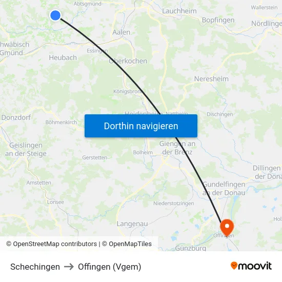 Schechingen to Offingen (Vgem) map