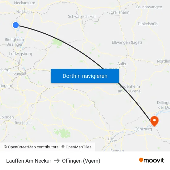 Lauffen Am Neckar to Offingen (Vgem) map