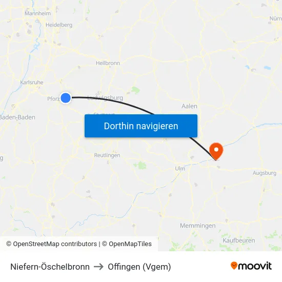 Niefern-Öschelbronn to Offingen (Vgem) map