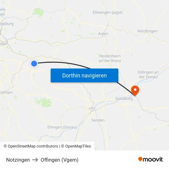 Notzingen to Offingen (Vgem) map