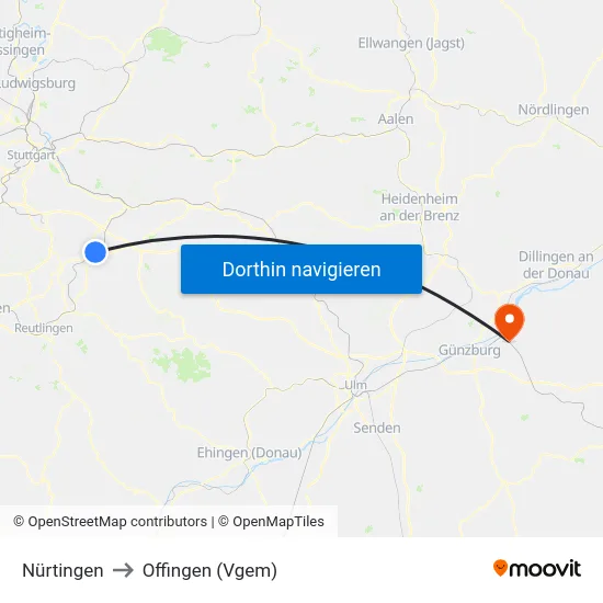 Nürtingen to Offingen (Vgem) map