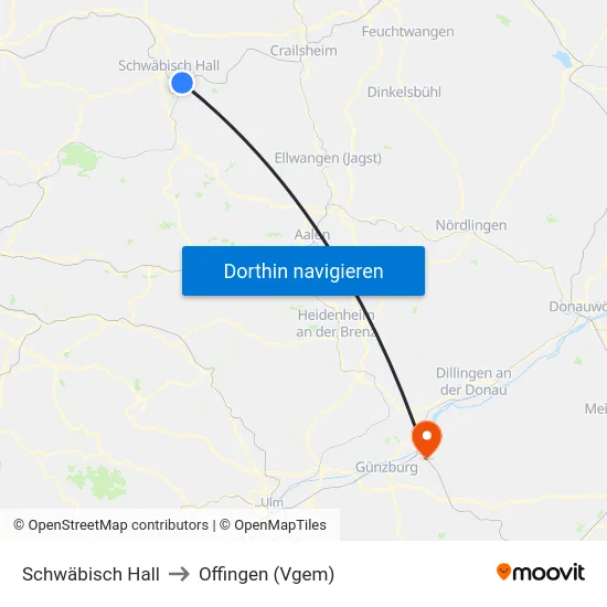 Schwäbisch Hall to Offingen (Vgem) map