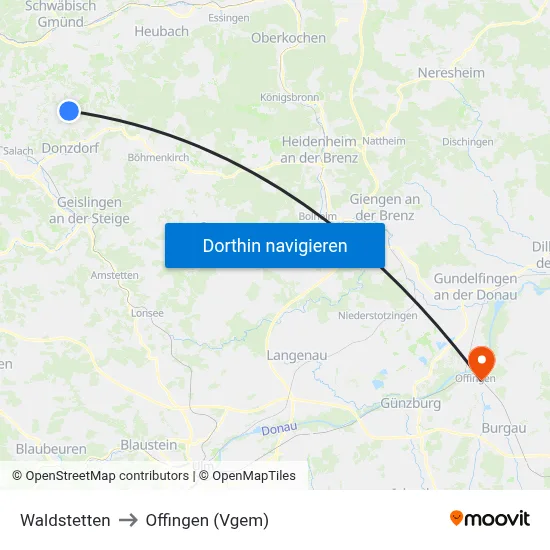 Waldstetten to Offingen (Vgem) map