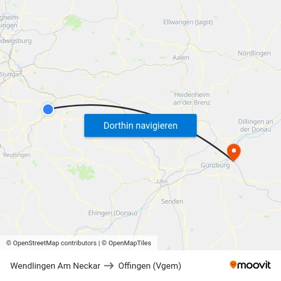 Wendlingen Am Neckar to Offingen (Vgem) map