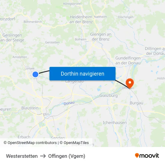 Westerstetten to Offingen (Vgem) map