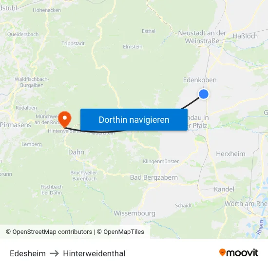 Edesheim to Hinterweidenthal map