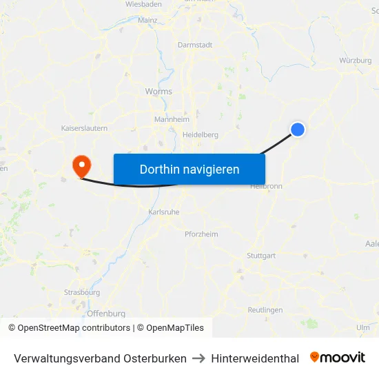 Verwaltungsverband Osterburken to Hinterweidenthal map