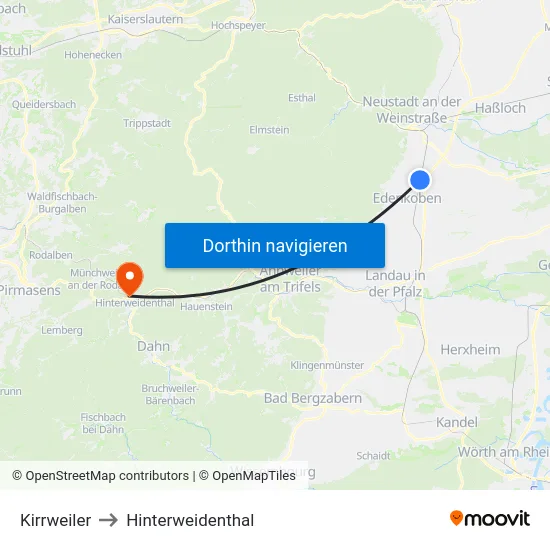 Kirrweiler to Hinterweidenthal map