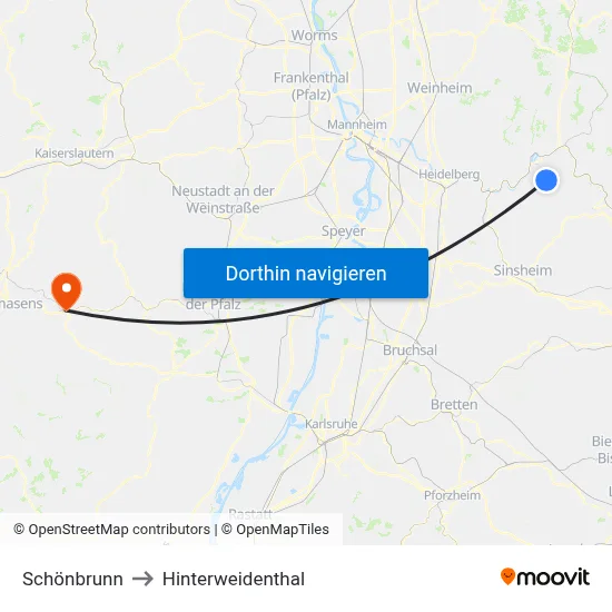 Schönbrunn to Hinterweidenthal map