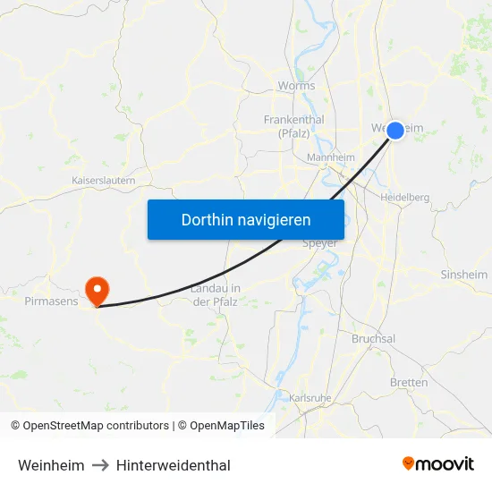 Weinheim to Hinterweidenthal map