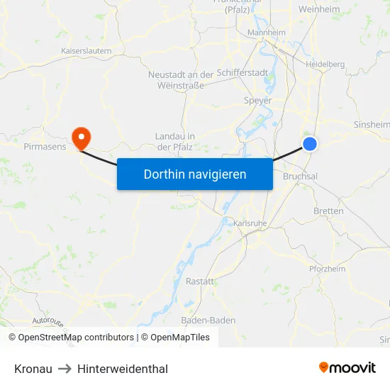 Kronau to Hinterweidenthal map