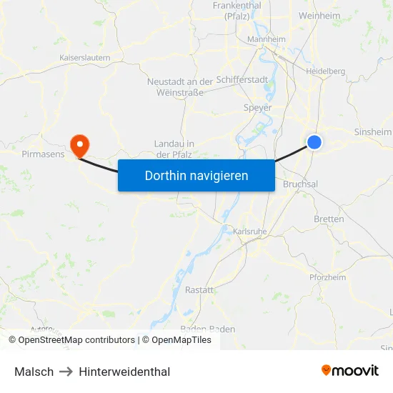 Malsch to Hinterweidenthal map