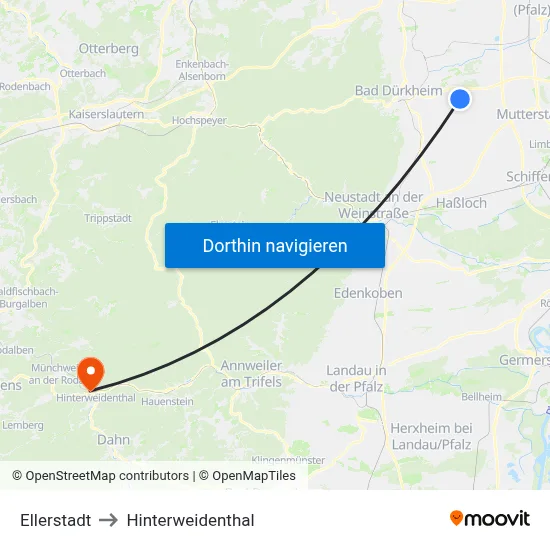 Ellerstadt to Hinterweidenthal map
