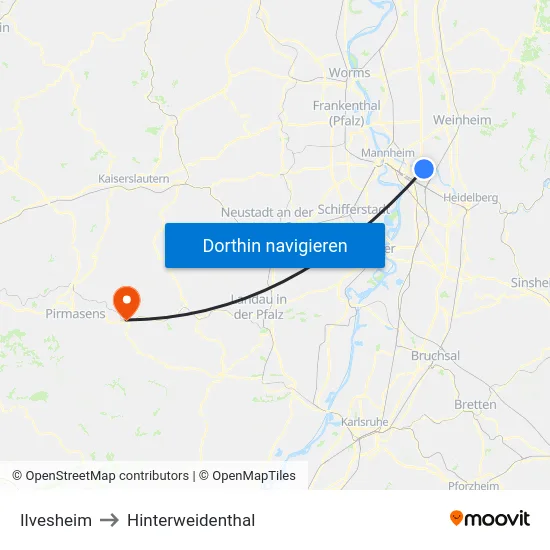 Ilvesheim to Hinterweidenthal map