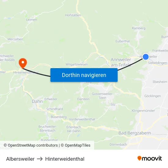 Albersweiler to Hinterweidenthal map