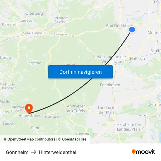 Gönnheim to Hinterweidenthal map