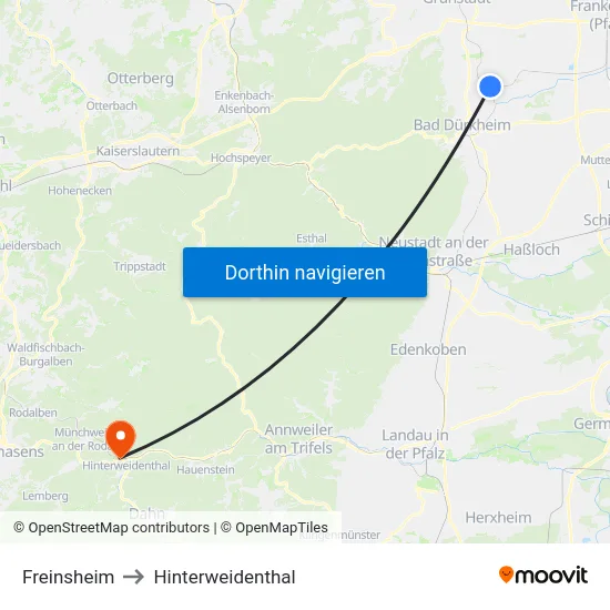 Freinsheim to Hinterweidenthal map