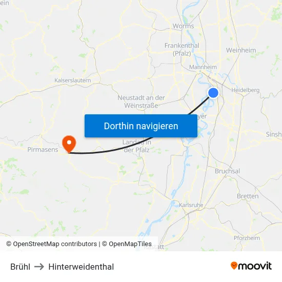 Brühl to Hinterweidenthal map