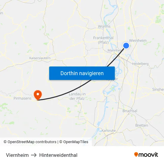 Viernheim to Hinterweidenthal map