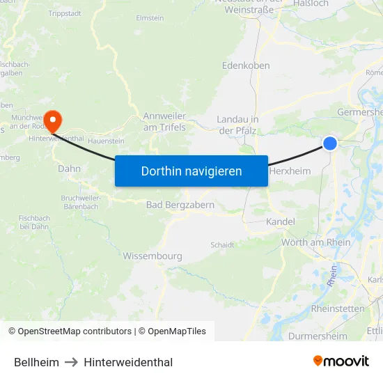 Bellheim to Hinterweidenthal map