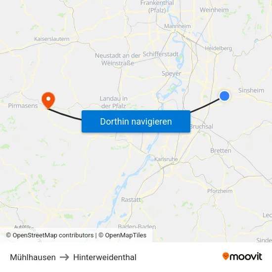 Mühlhausen to Hinterweidenthal map