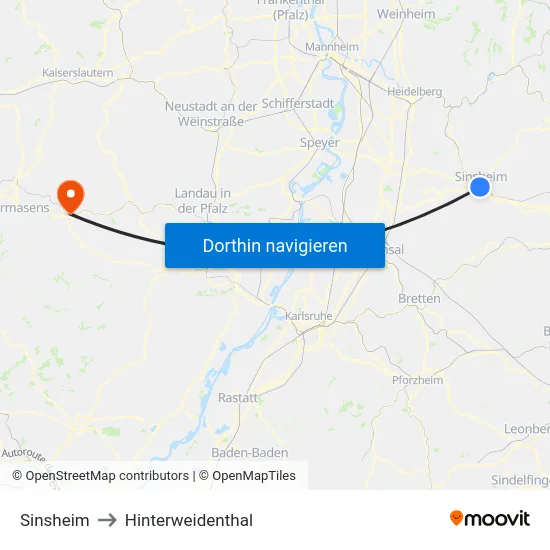 Sinsheim to Hinterweidenthal map