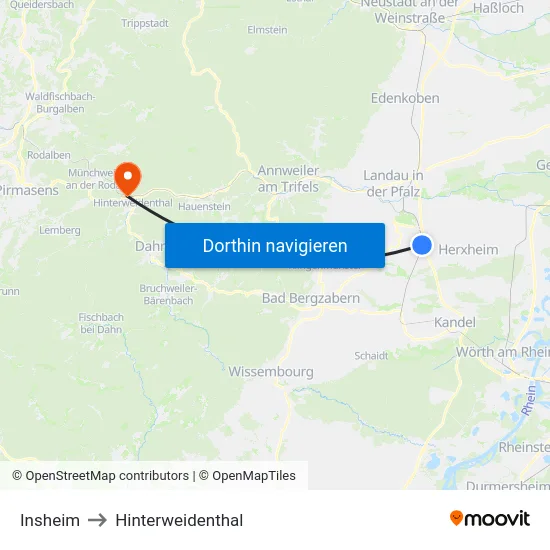 Insheim to Hinterweidenthal map
