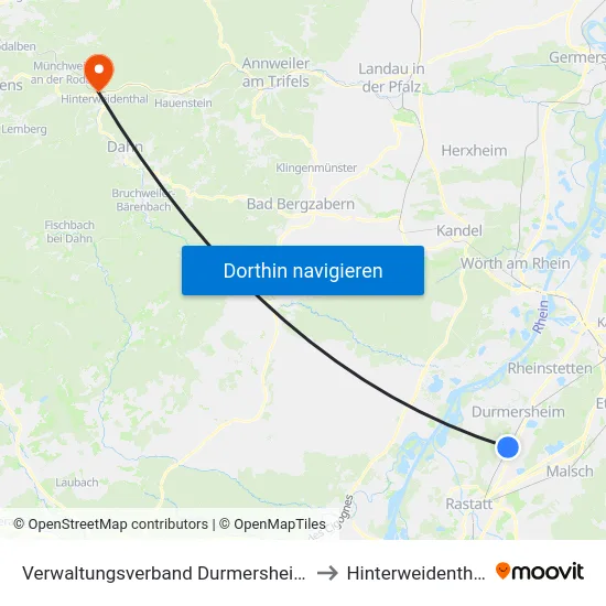 Verwaltungsverband Durmersheim to Hinterweidenthal map