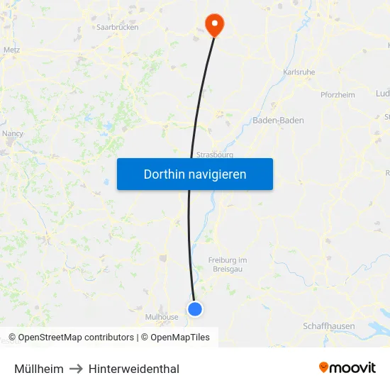 Müllheim to Hinterweidenthal map