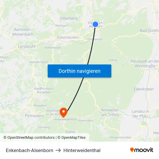 Enkenbach-Alsenborn to Hinterweidenthal map