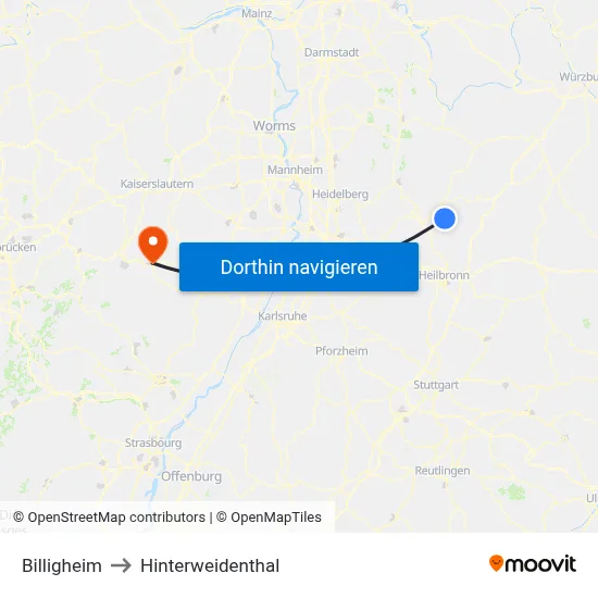 Billigheim to Hinterweidenthal map