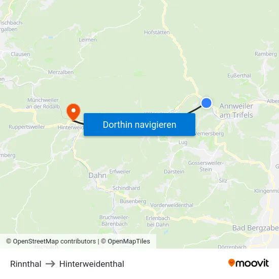 Rinnthal to Hinterweidenthal map