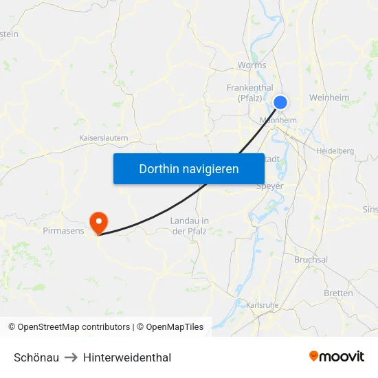 Schönau to Hinterweidenthal map