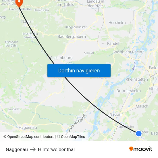 Gaggenau to Hinterweidenthal map