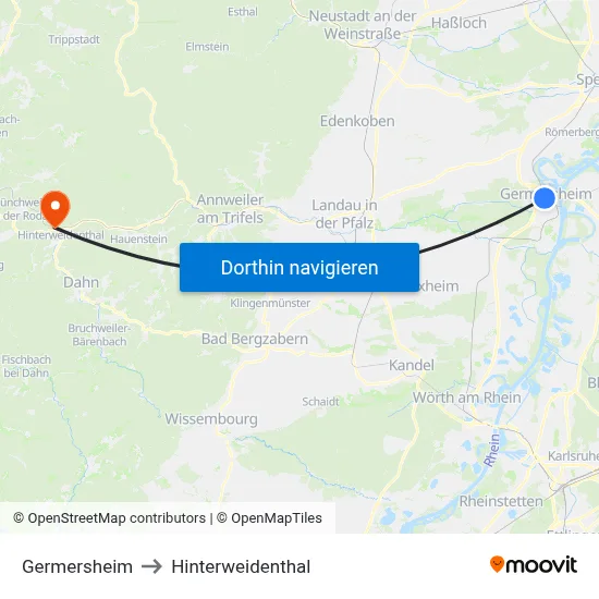 Germersheim to Hinterweidenthal map